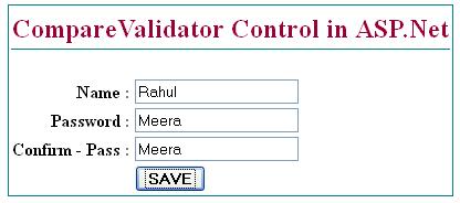 use compare validator control in asp.net