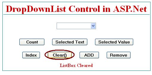 How to use clear() in dropdownlist control in asp.net C#.