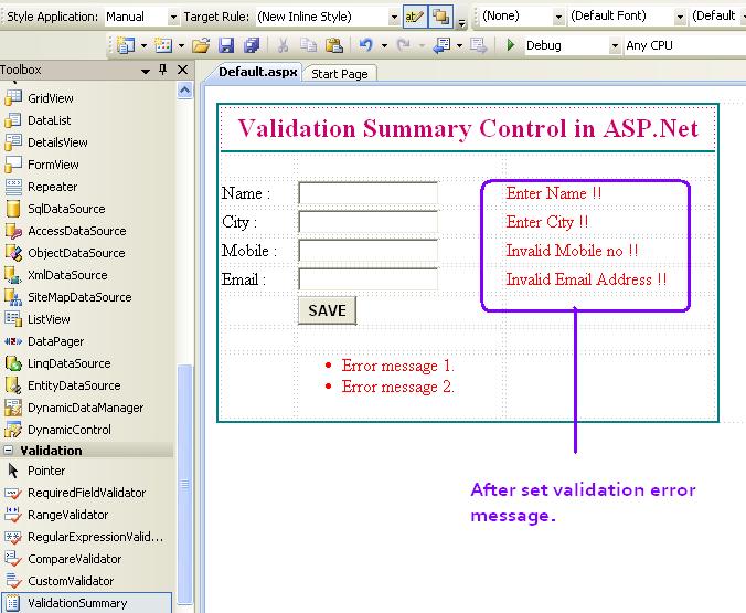 How to use ValidationSummary Control in ASP.Net