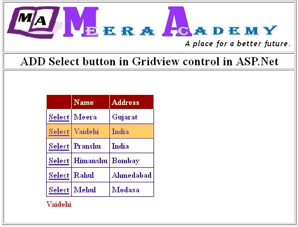 ADD Select button in Gridview control in ASP.Net