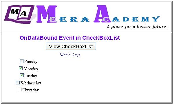 ASP.Net CheckboxList Control OnDataBound Event Example with C#
