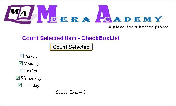 Count Selected items of CheckBoxList Control in ASP.Net with C#
