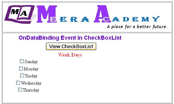 ASP.Net CheckboxList Control OnDataBinding Event Example with C#