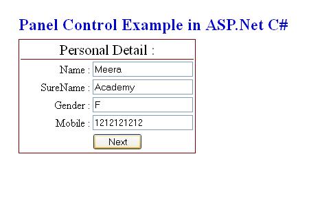 Panel Control in ASP.Net with C#