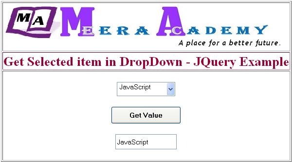 Get Selected item from Dropdownlist using JQuery