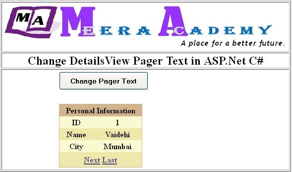 Change DetailsView Pager Text in ASP.Net C#