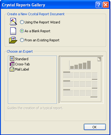 Select As a Blank Report Property in Crystal Reports in ASP.Net