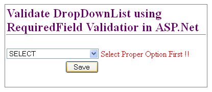 Validate Dropdownlist control using RequiredField Validator control in ASP.Net