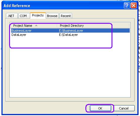 Add references of business layer into web application references folder.