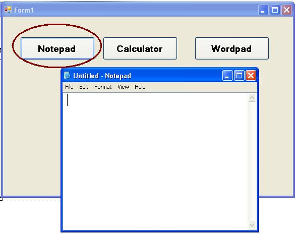 Open notepad and calculator in windows application C#