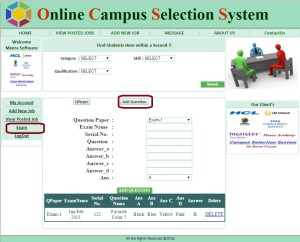 Company Add Questions Form - Campus Selection System