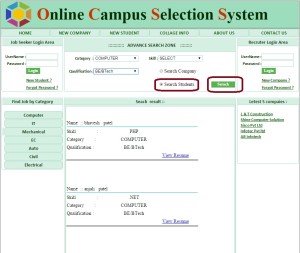 Student Search - Campus Selection System ASP.Net Project