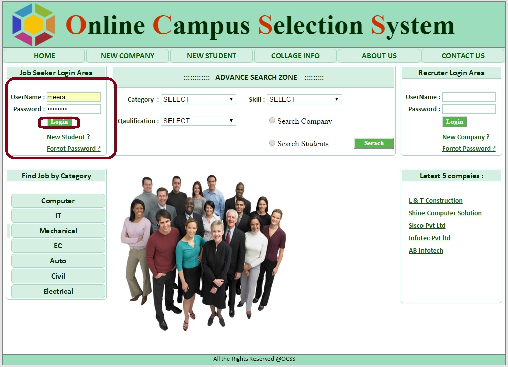Student Login Form - Campus Selection System