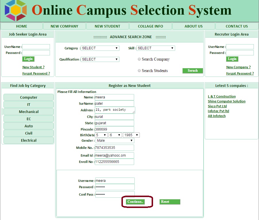 Student Registration - Campus Selection System 