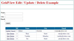 Insert Update Delete data in gridview using asp.net c# and vb.