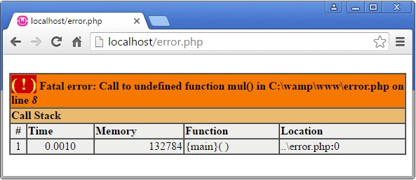 PHP Fatal Error Example