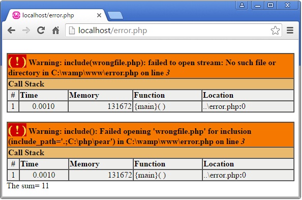 PHP  Warning Error Example