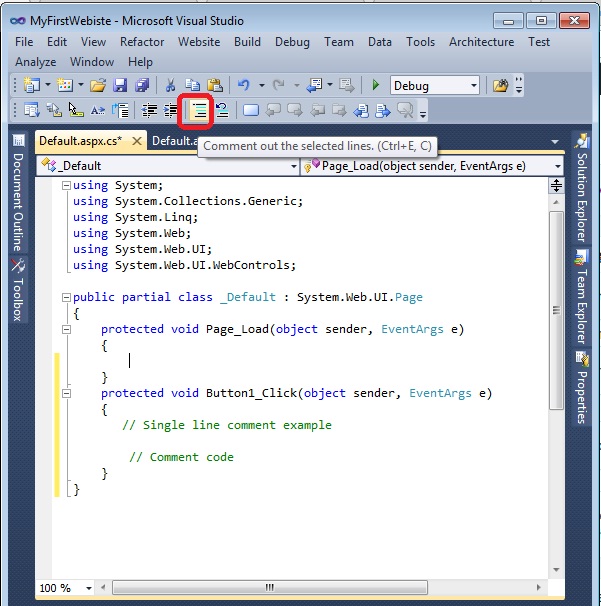 How to comment code in asp.net c#.