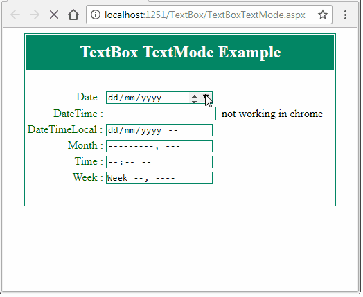 TextBox TextMode Example ASP.Net