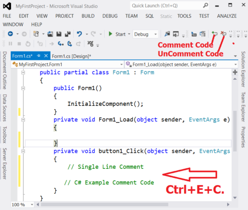 How to comment c# code in Windows Application